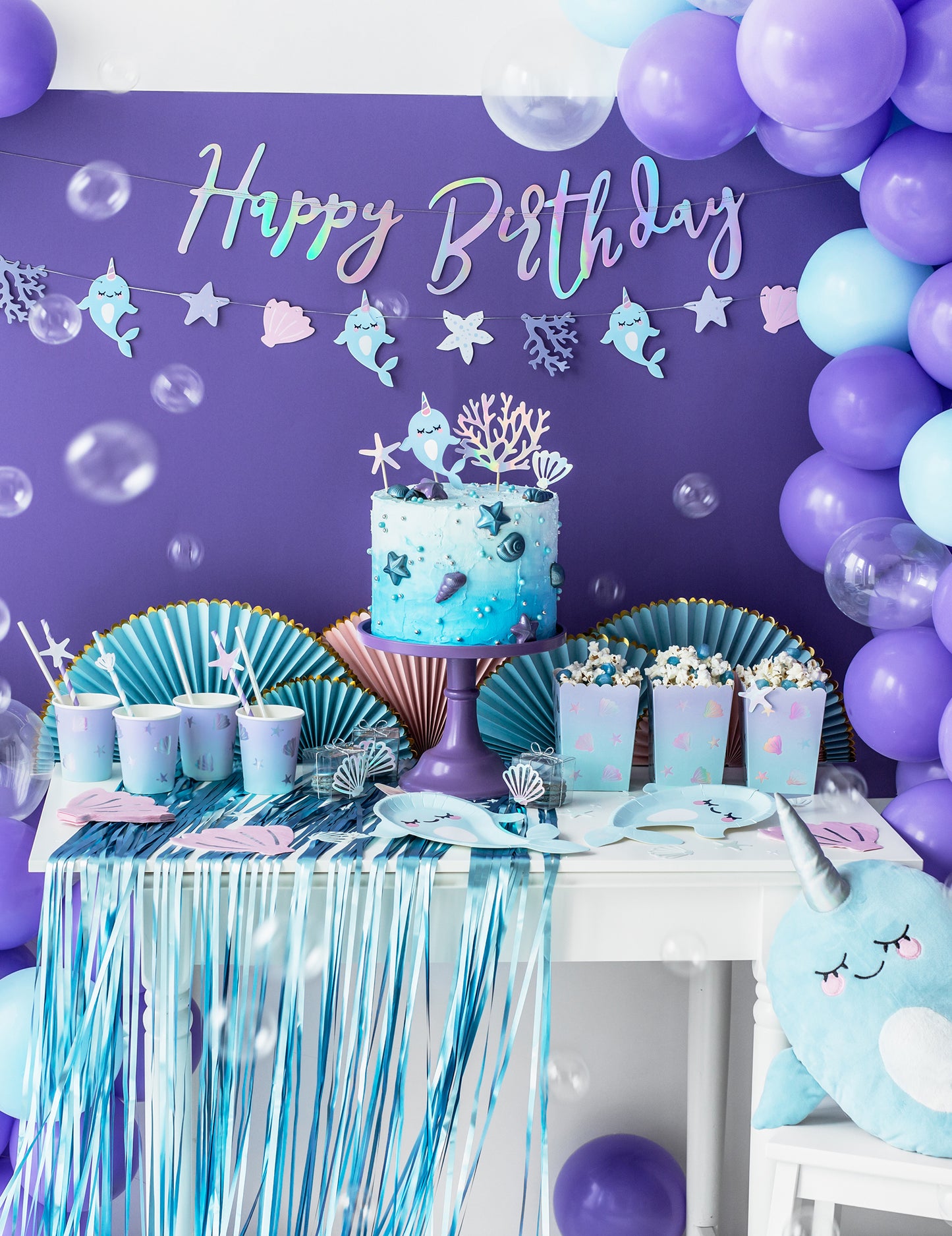 6 gobelets en carton licorne des mers bleus 220 ml iridescents