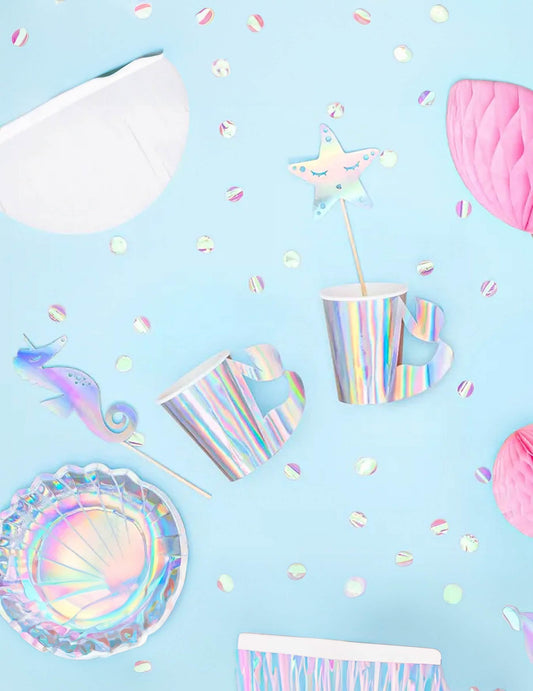 Gobelets en carton sirène pour fête holographique avec nageoire