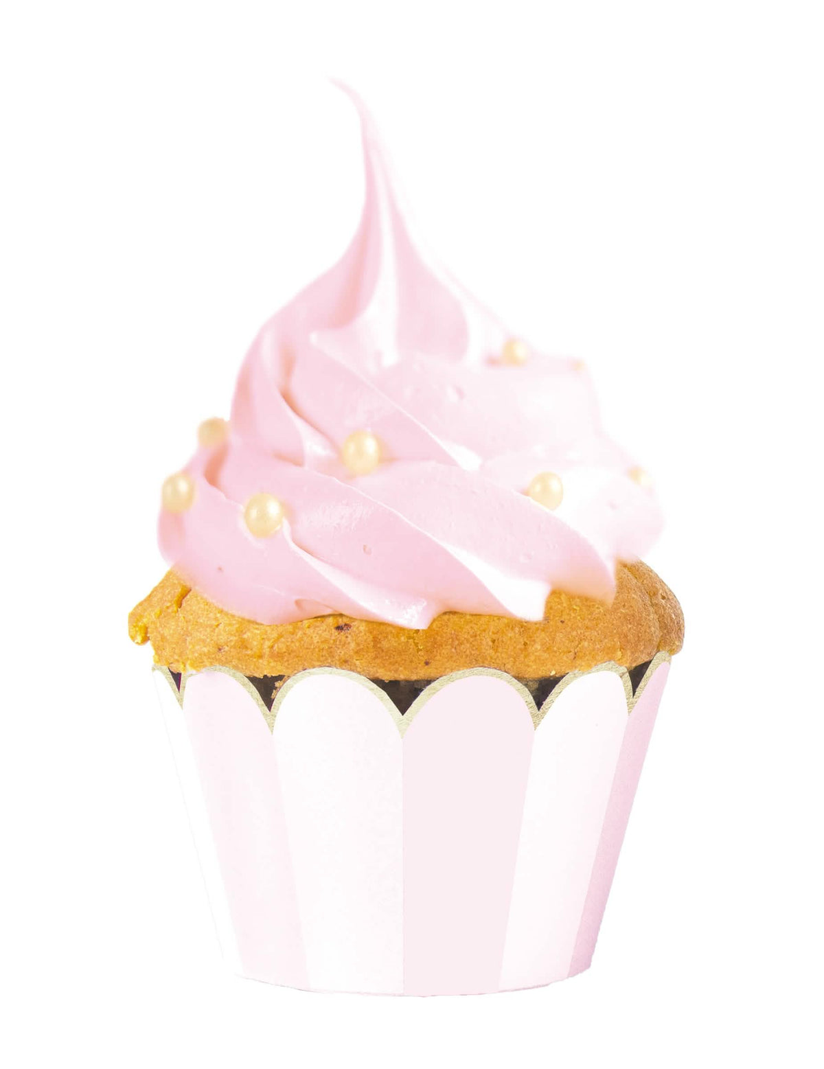 Obloga za cupcake v roza in beli z zlato valovitim robom