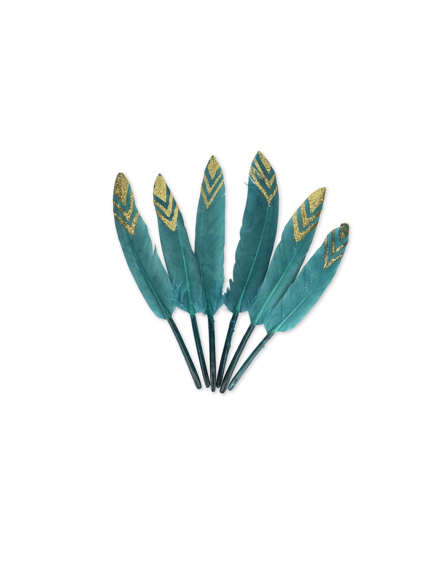 6 modrih pavjih peres in zlatih bleščic 12-14 cm za etnično dekoracijo