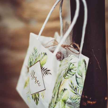 6 sacs à goodies en carton merci tropical ivoire avec dorure 11 x 10 x 7 cm cadeaux invités