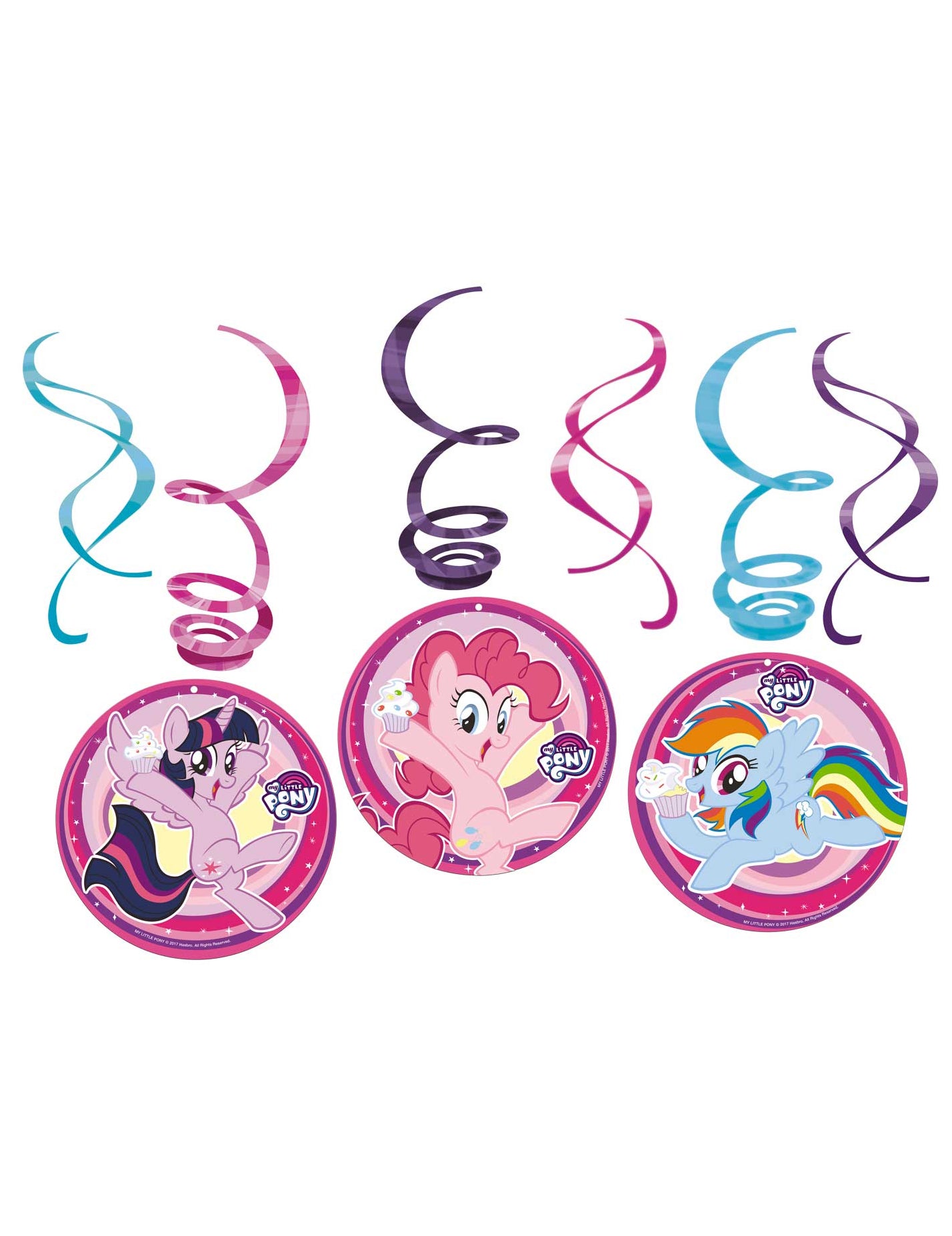 6 Suspensions en spirales My Little Pony pour enfant rose bleu et violet