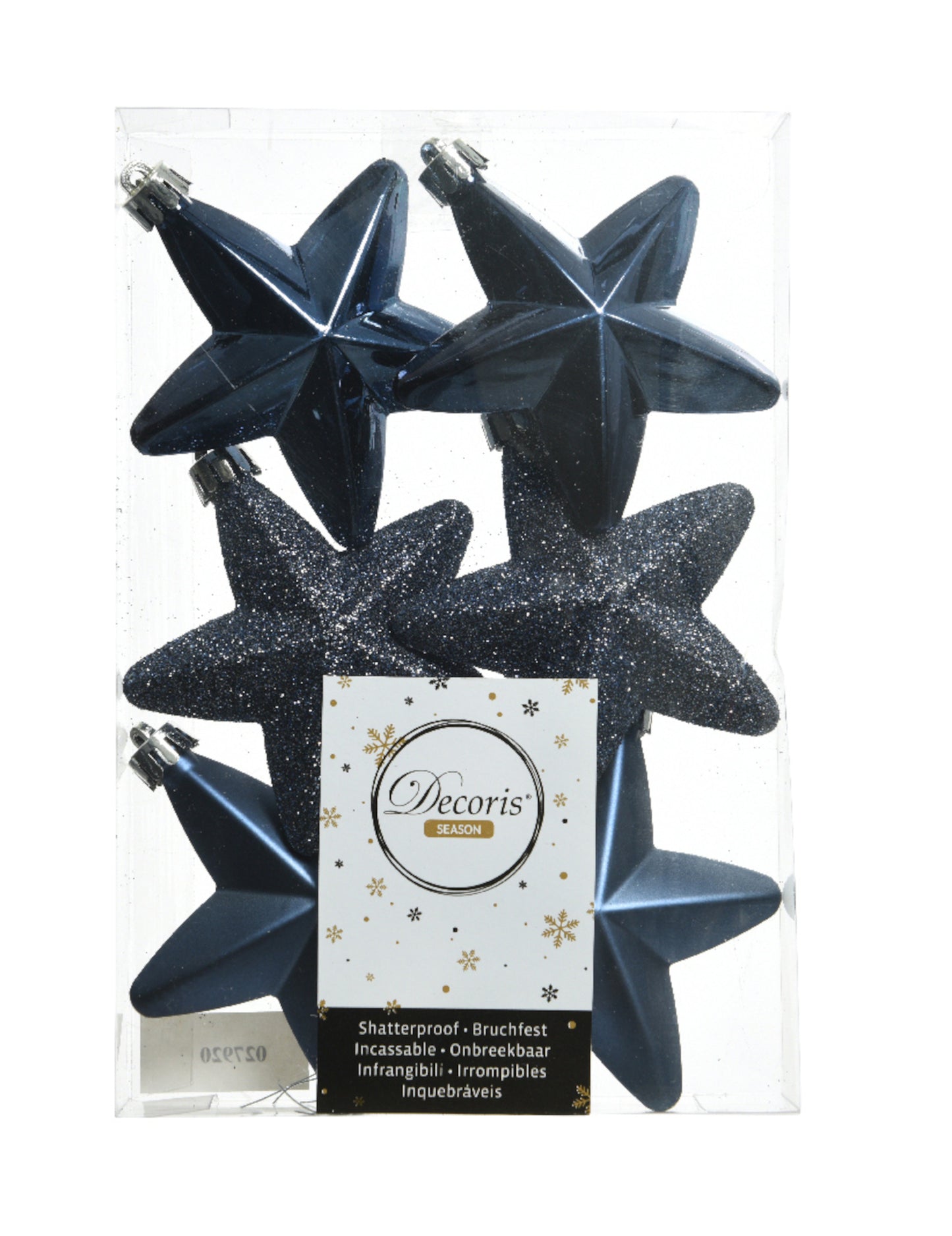 6 modrih zvezdastih okraskov za božično drevo, polnočno modre barve, 7,5 cm