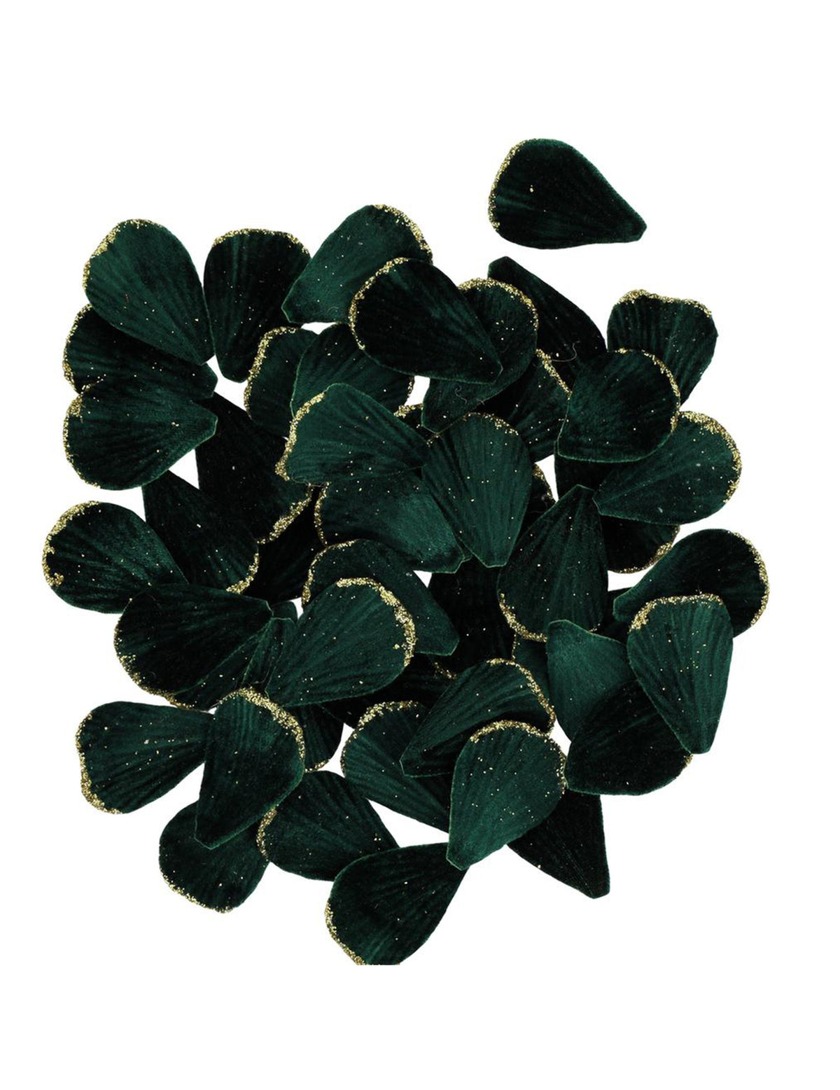60 pétales velours vert anglais et or 3 x 5 cm