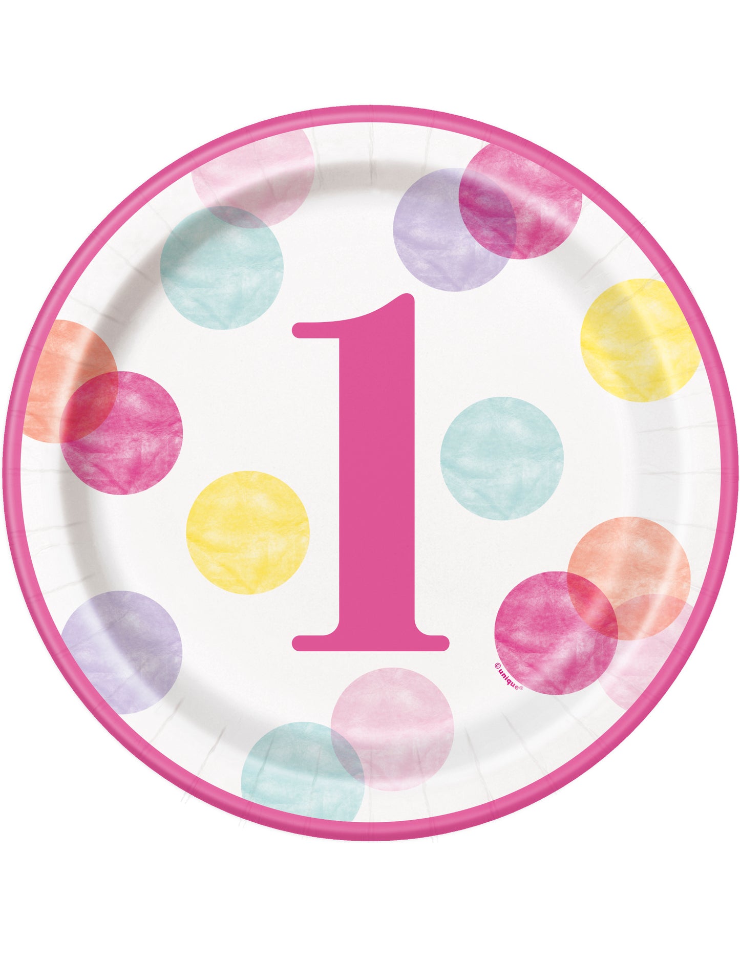 8 roza in belih papirnatih krožnikov za 1. rojstni dan 23 cm pikice