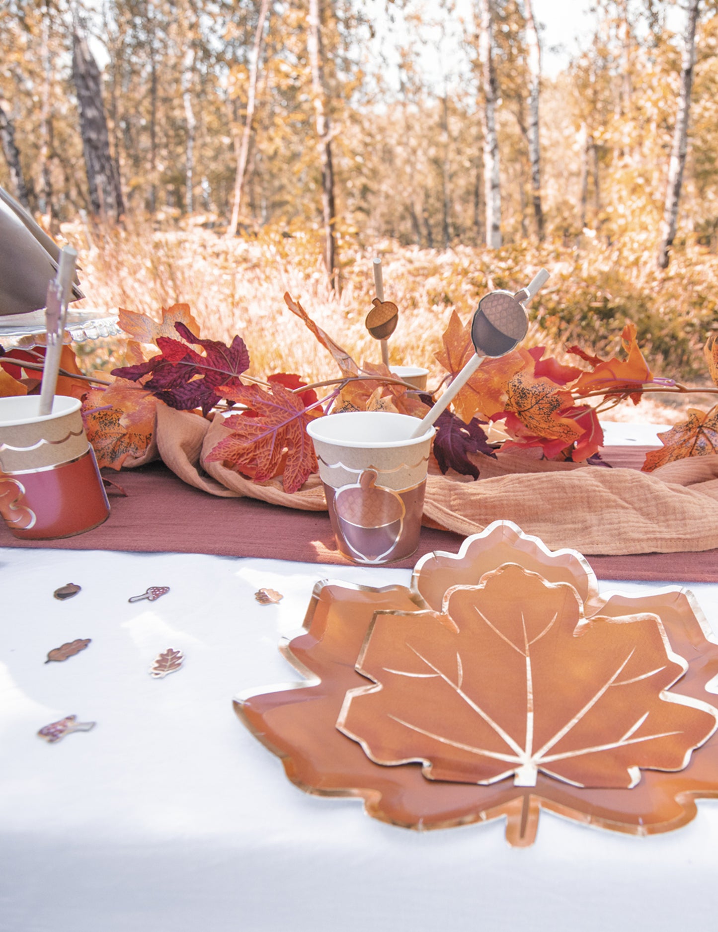 8 papirnatih krožnikov z vzorcem jesenskih listov 23 cm zlata obroba