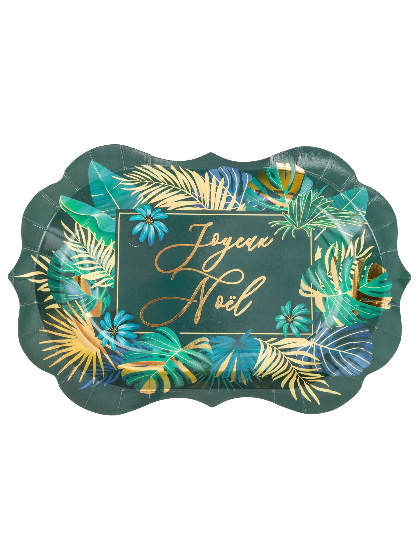 8 zelenih in zlatih kartonskih krožnikov z motivom džungle, 31,5 x 19,5 cm cm izklesani robovi