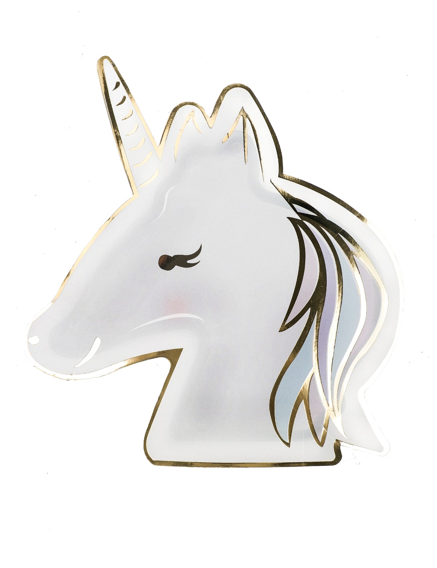 8 pastelnih in zlatih papirnatih krožnikov z motivom samoroga 23 cm oblika glave