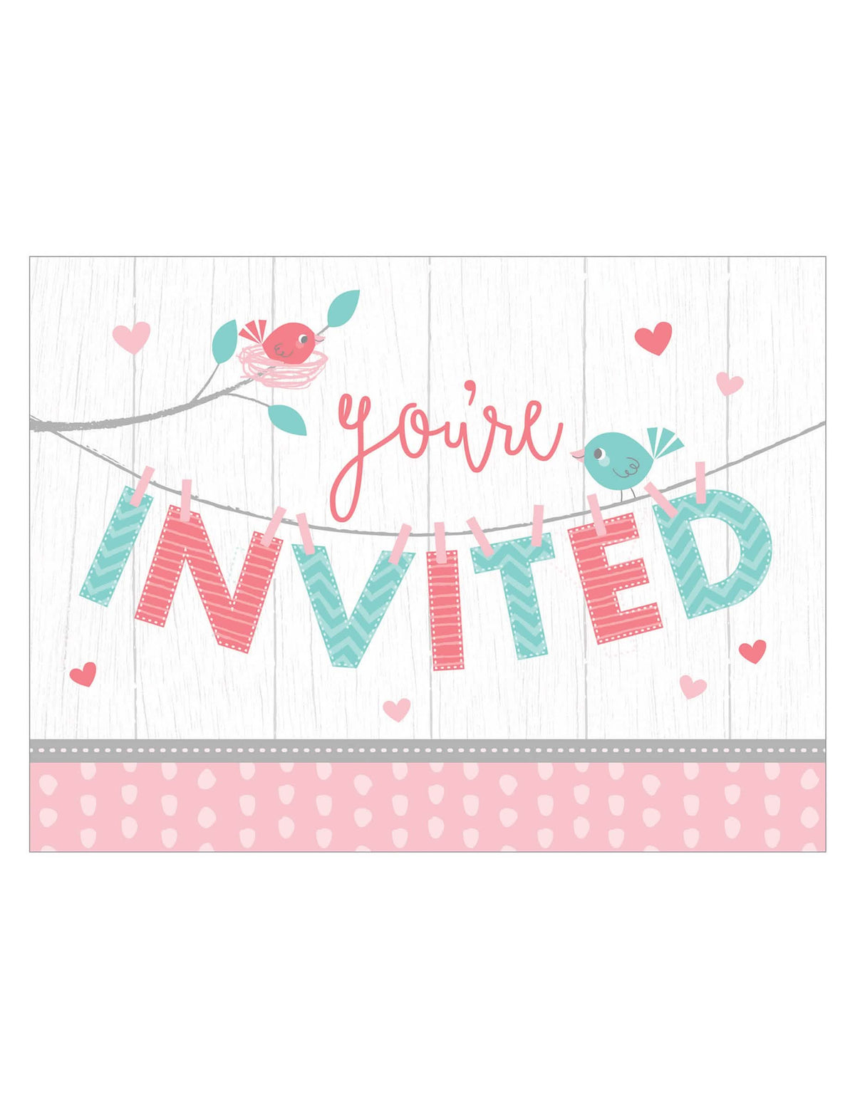 Kartoni za vabila hello baby za baby shower, roza in modra, z pticami in srci