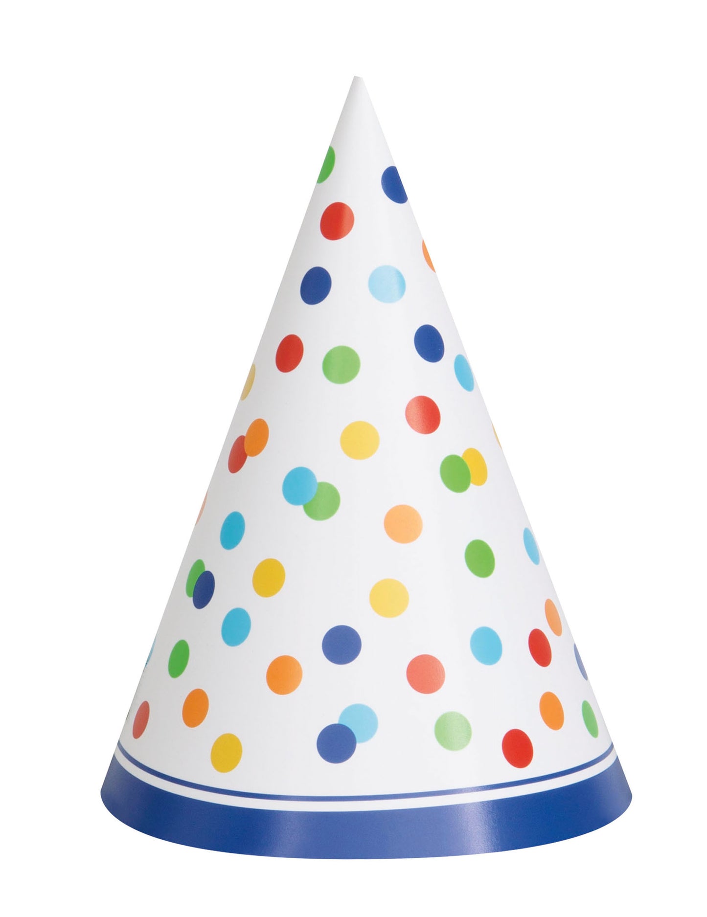 8 pisanih kartonskih rojstnodnevnih klobučkov s pikami in elastiko