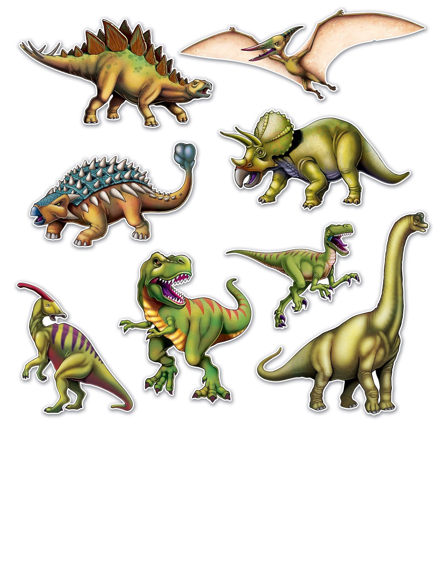 8 découpes de dinosaures pour enfant multicolores en carton