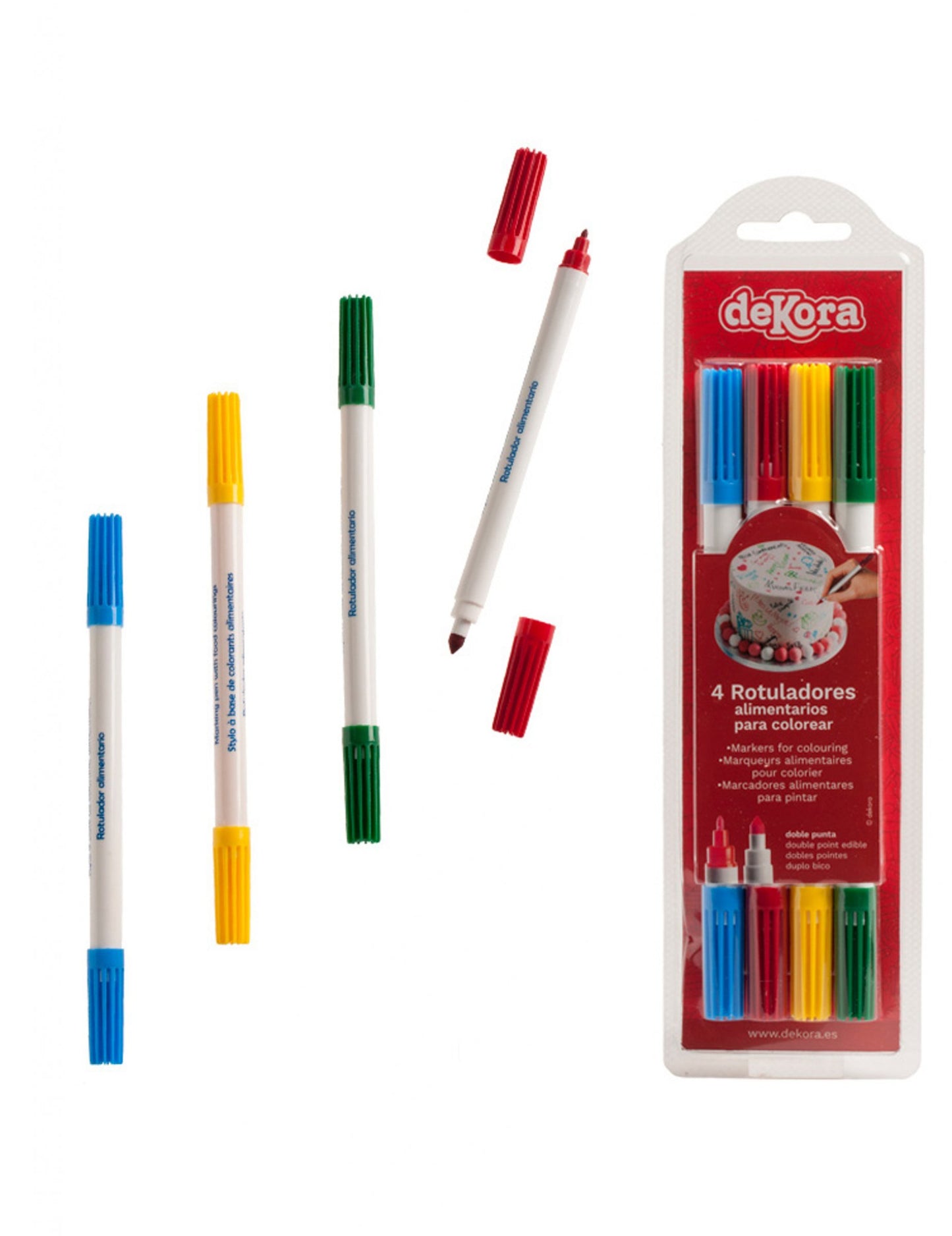 4 živilski markerji za pecivo za dekoracijo modra, rumena, zelena in rdeča