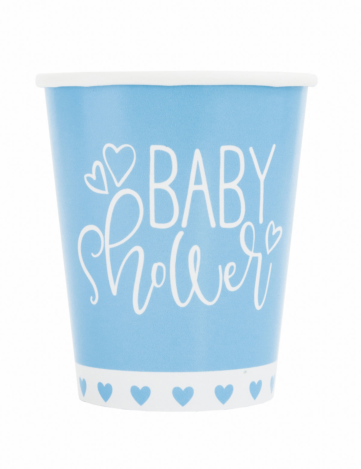 Gobelets en carton Baby Shower bleus et blancs avec petits coeurs