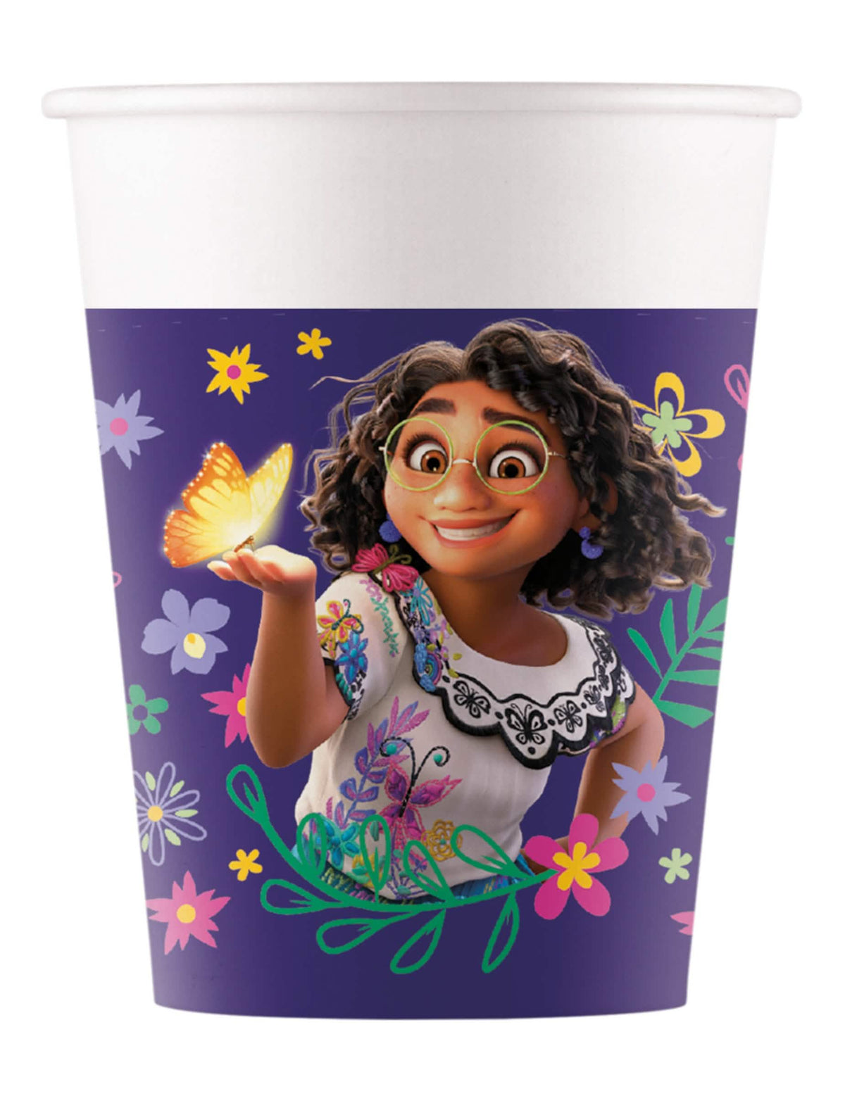 Gobelets en carton Encanto pour enfant violet avec Mirabel et fleurs