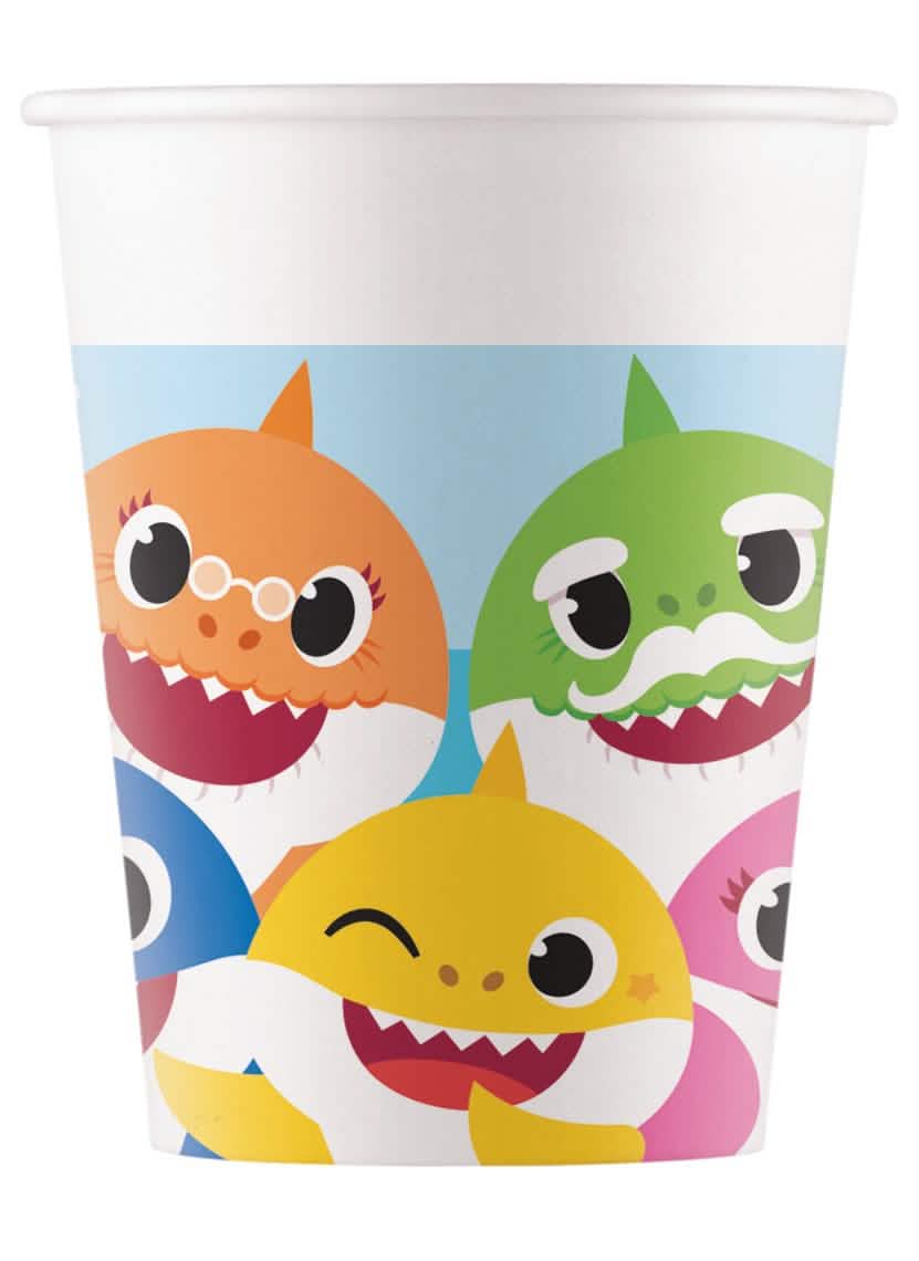 Kartonski lončki Baby Shark za rojstni dan, večbarvni, ilustrirani