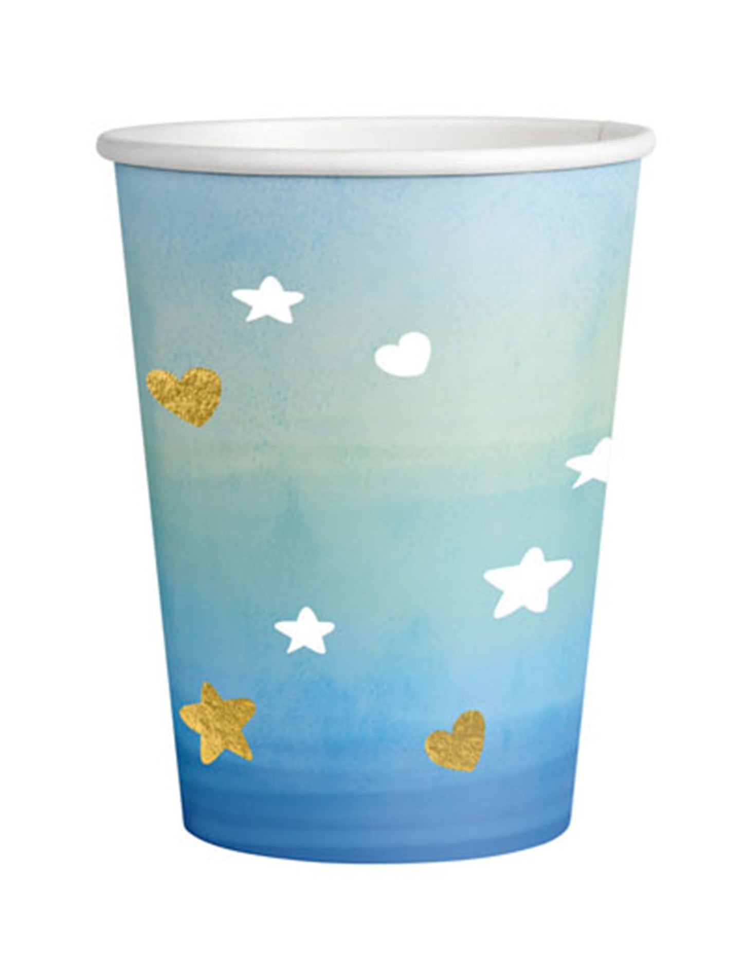 8 Oh Baby modro-zlatih kartonskih kozarčkov, 250 ml, z zlatimi srčki in zvezdicami