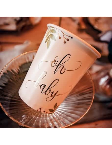 Podrobnosti o pozlati in motivih papirnatih kozarčkov Oh Baby Eucalyptus za baby shower