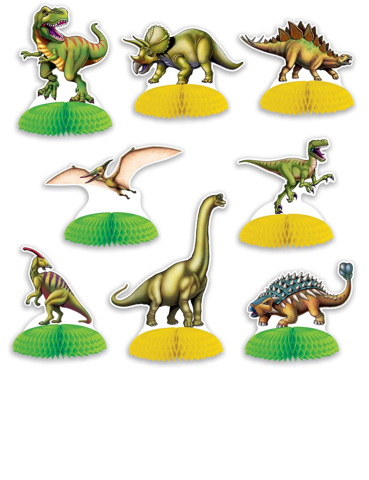 8 mini središč za mizo Dinosavri za otroka zelene in rumene