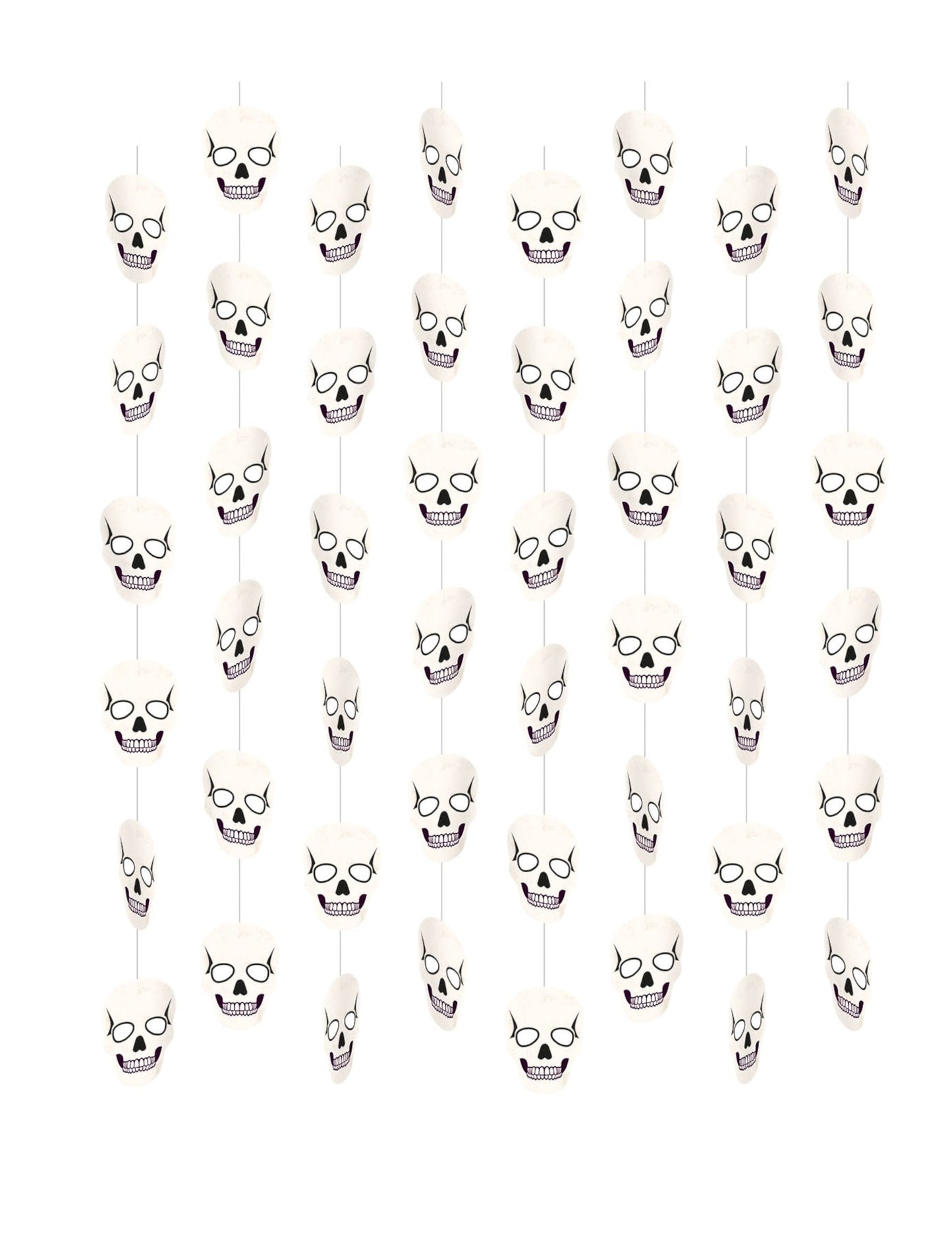 Suspensions sur fil crânes squelette pour Halloween blanches lot de 8