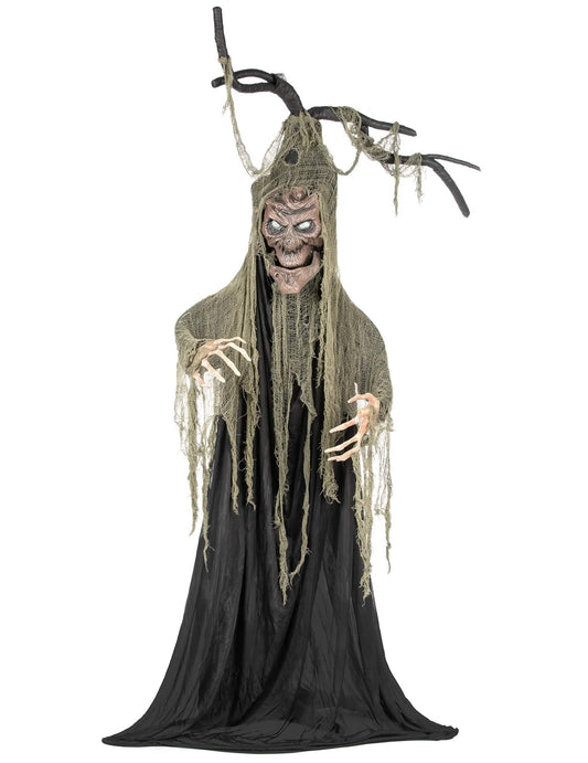 Vue de face de l'arbre hanté articulé lumineux et sonore Halloween