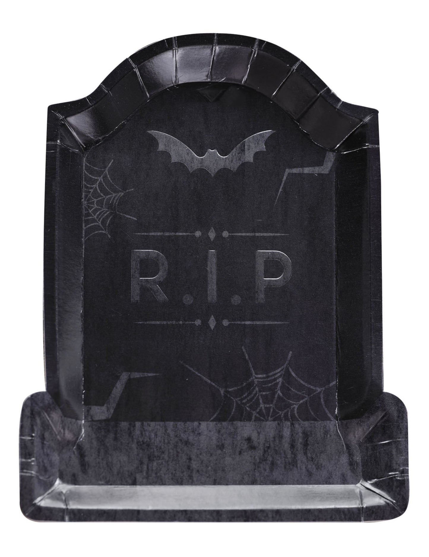 Assiettes en carton pierre tombale RIP pour Halloween noires avec motifs chauve-souris et toiles d'araignée