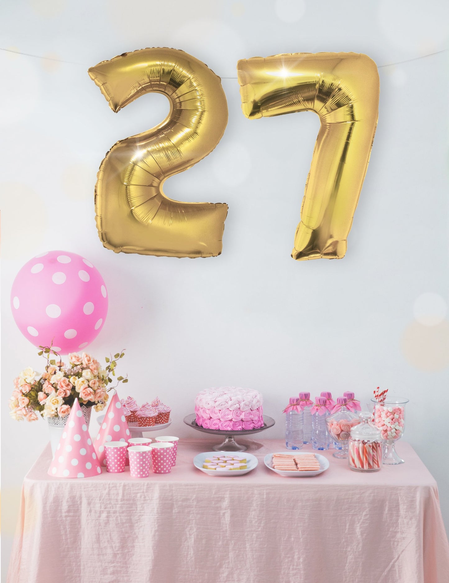 Mise en situation du ballon aluminium chiffre pour fête doré