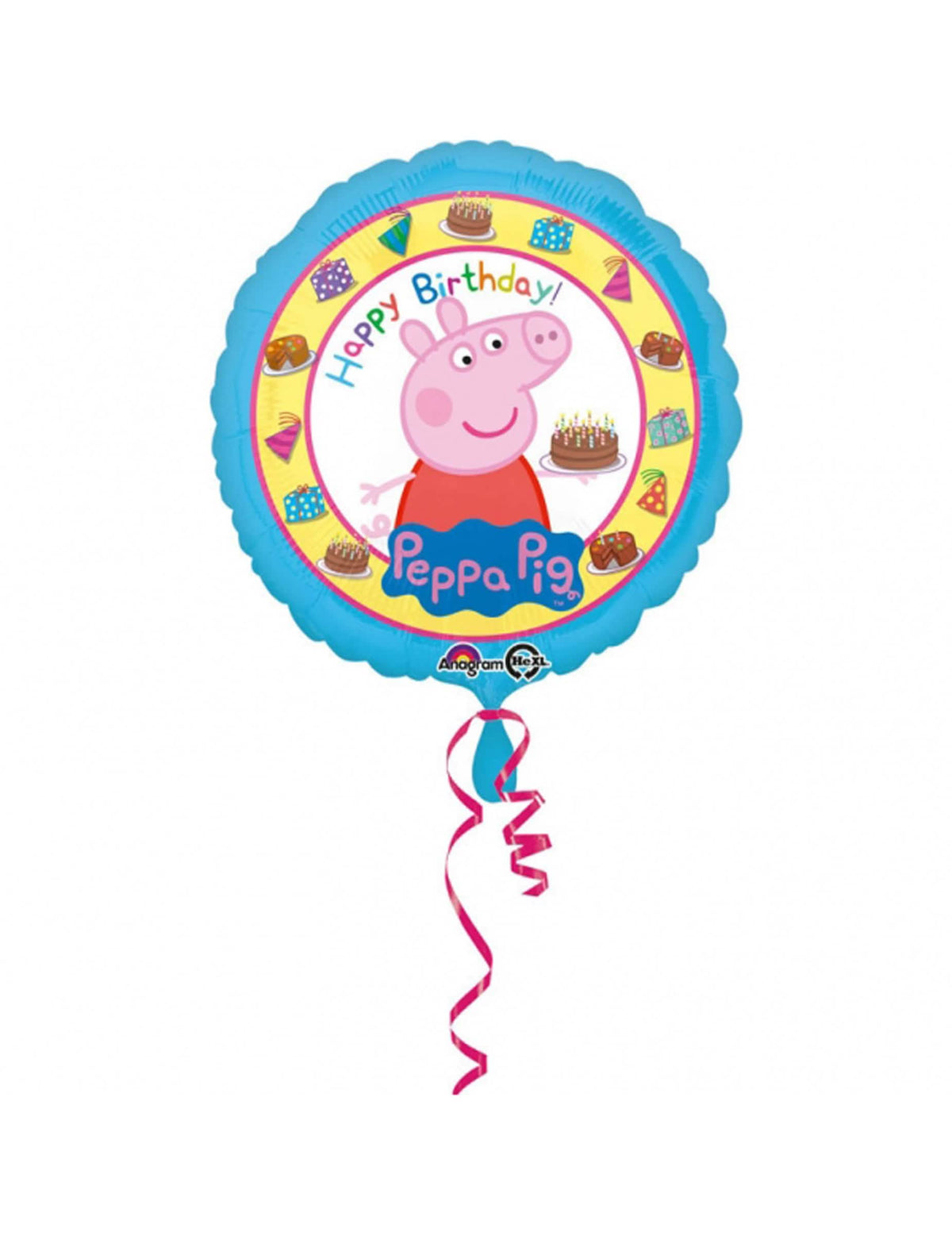 Aluminijast balon Happy Birthday Pujsa Pepa za otrok modra z rojstnodnevno torto