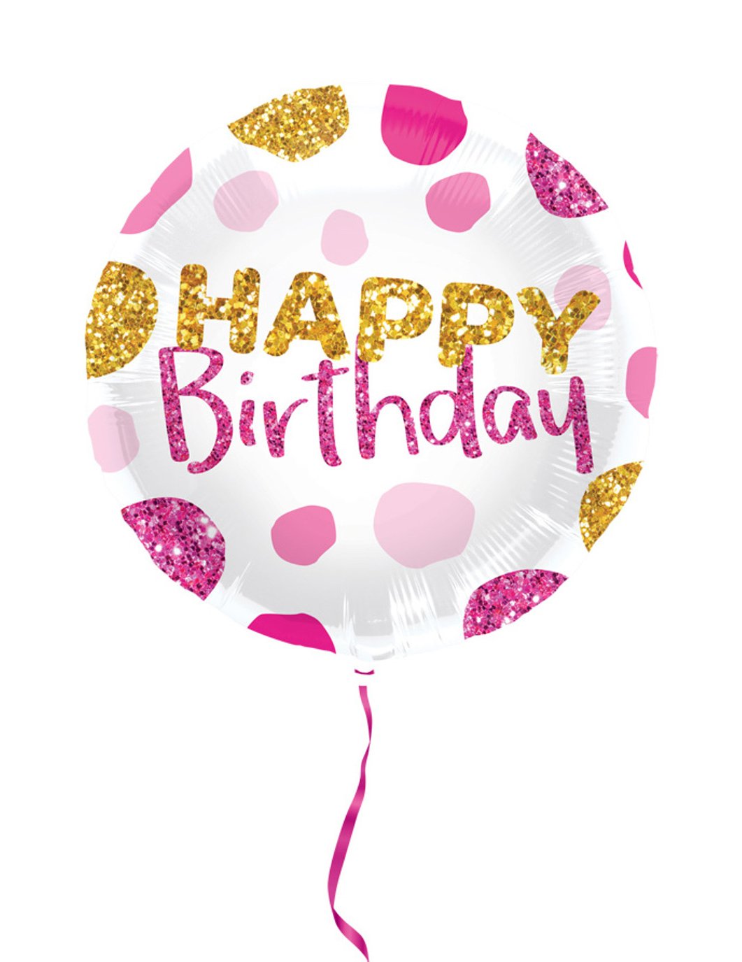 Ballon aluminium Happy Birthday pour anniversaire rose et doré