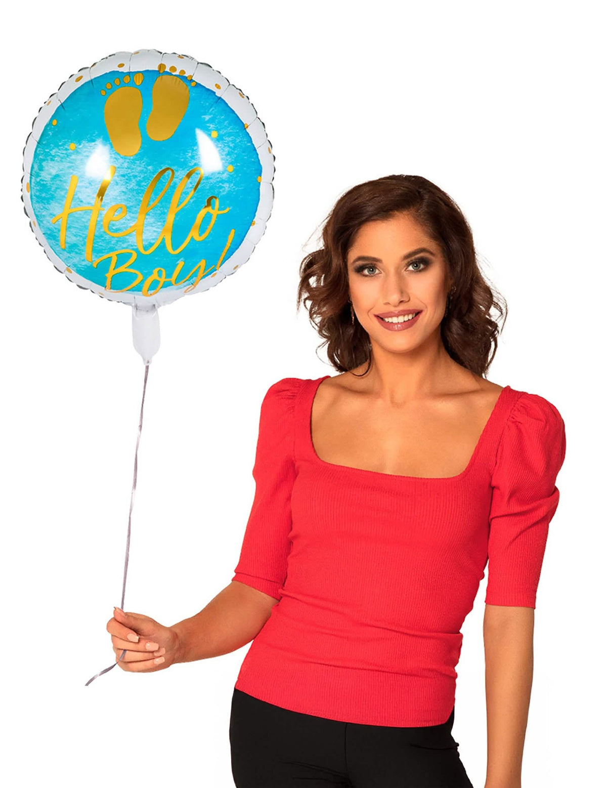 Postavitev aluminijastega balona Hello Boy za baby shower