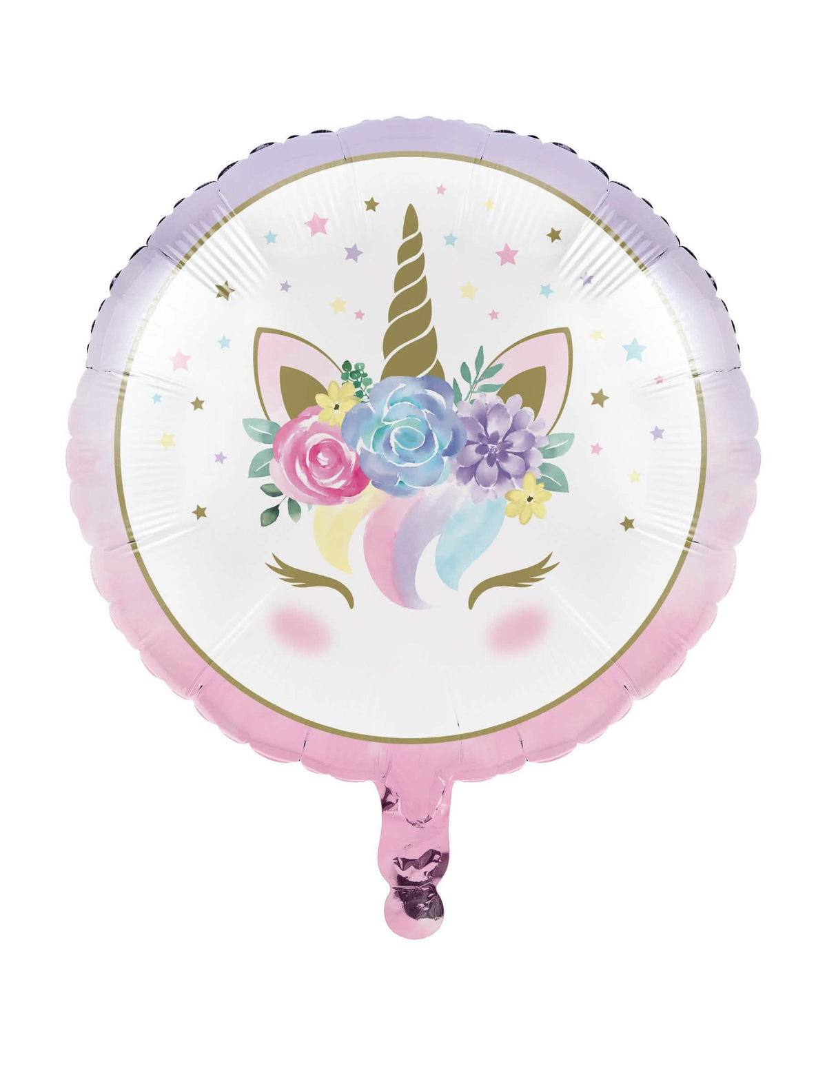 Čarobni aluminijasti balon samorogi za otrok bela z pastelnimi rožami in zlatim rogom