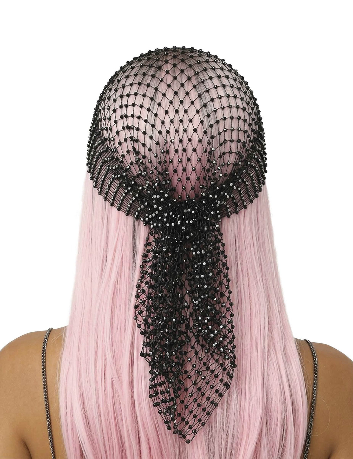 Črna mrežasta bandana s kristalčki za odrasle