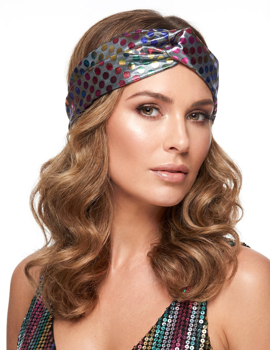 Vue de face du bandeau disco pour femme multicolore haut de gamme