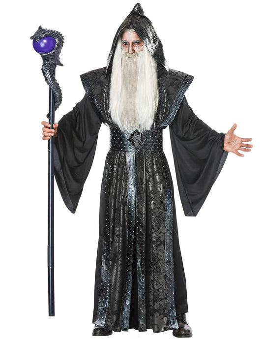 Bâton de magicien pour adulte noir avec tête de dragon et boule violette