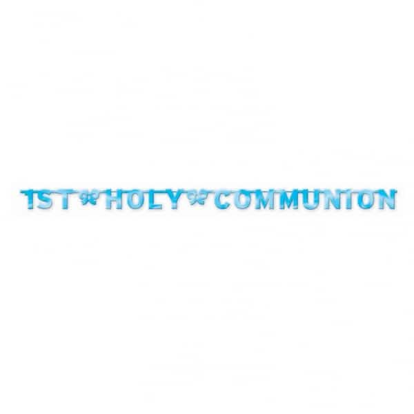 Girlanda z napisom 1st holy communion modra