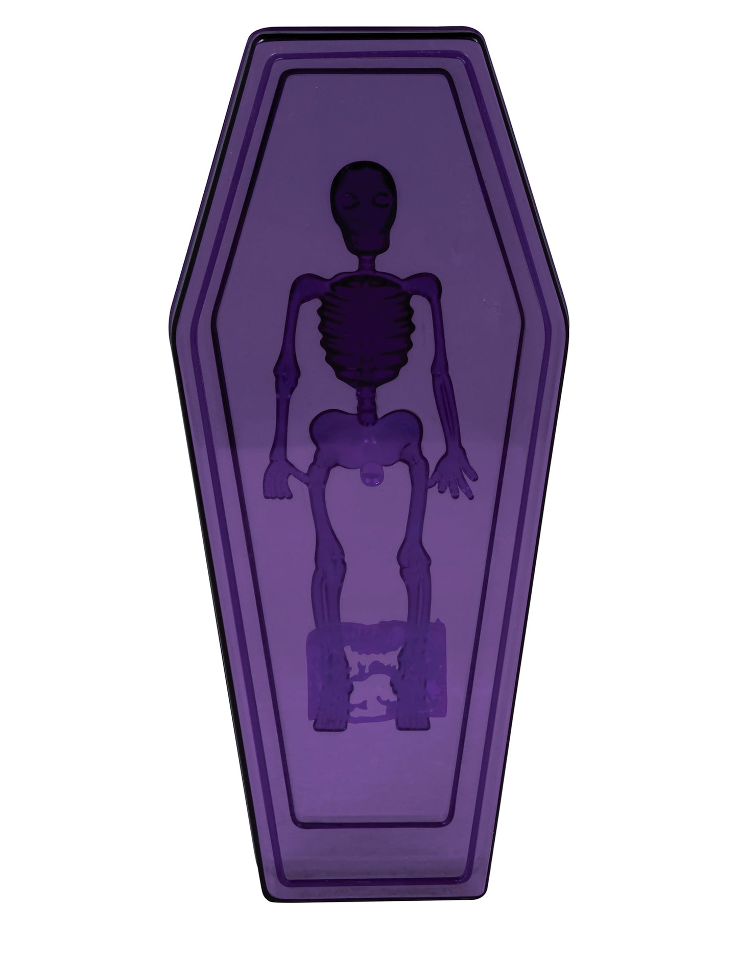 Boite cercueil Halloween pour décoration violette avec motif squelette