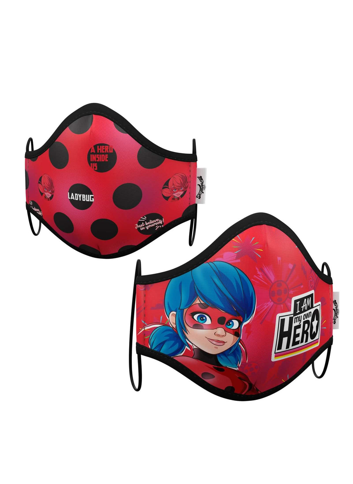 Maske za zaščito za večkratno uporabo Ladybug za otrok rdeča in črna s pikami