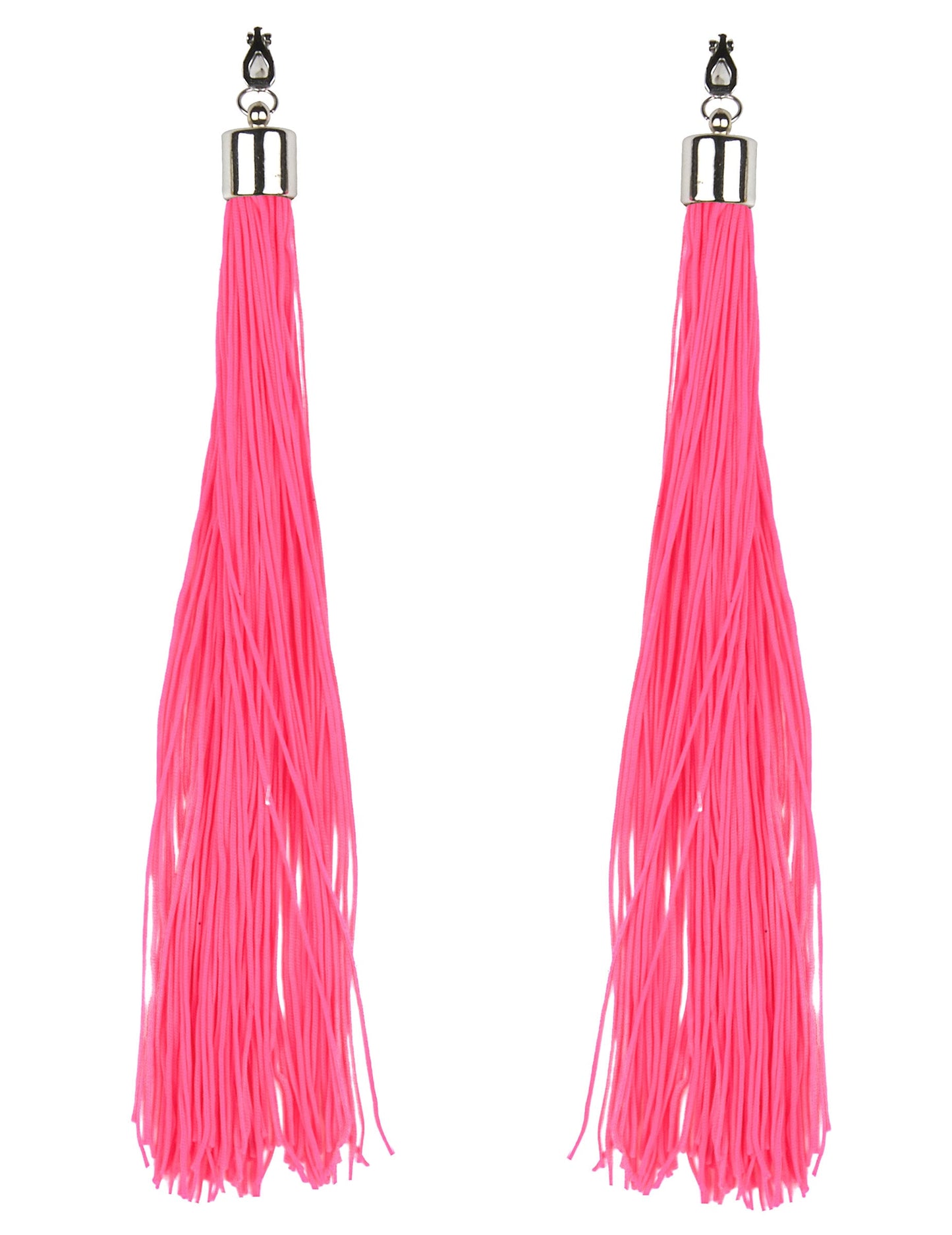 Boucles d'oreilles franges pour adulte rose fluo
