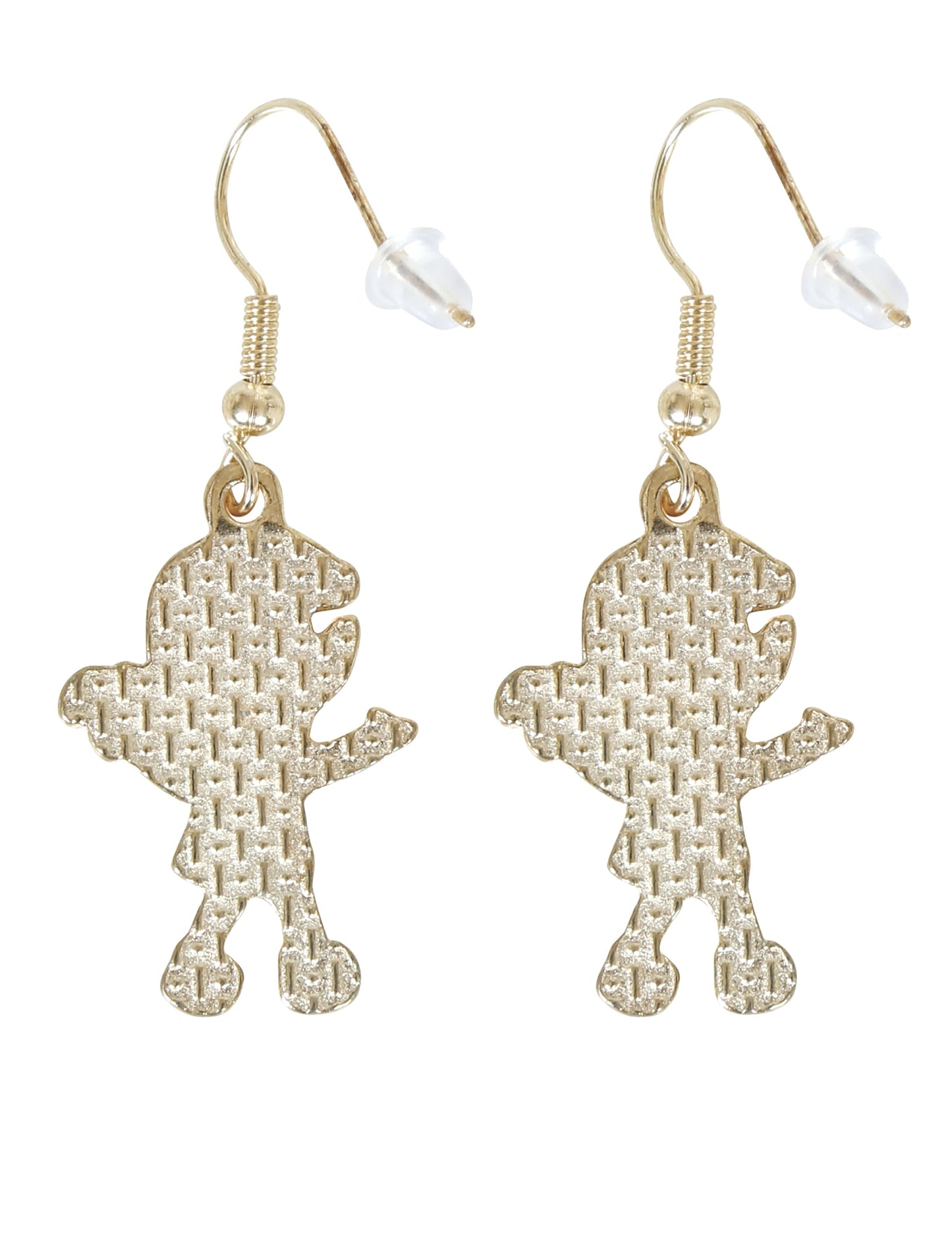 Vue de dos des boucles d'oreilles métalliques lutins de Noël