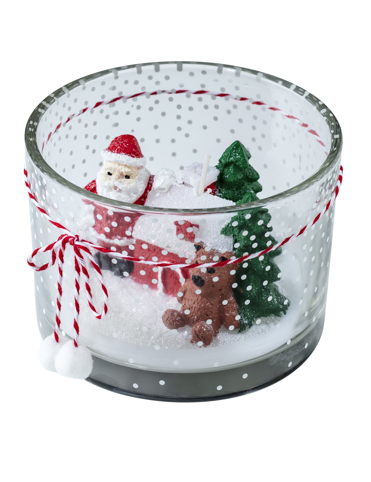 Bougie paysage de Noël en verre décoré avec Père Noël et ours brun