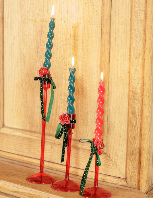 Eleganten svečnik iz rdečega stekla 30 cm