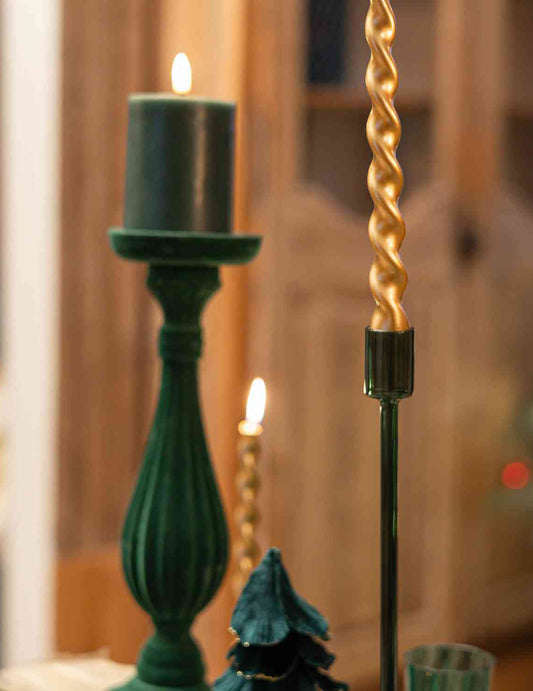 Eleganten svečnik iz temno zelenega stekla 30 cm