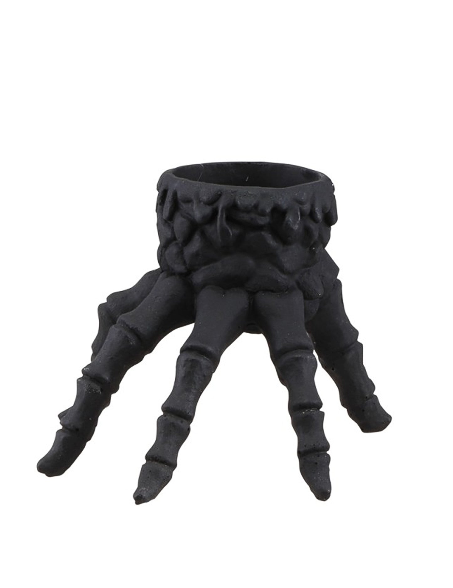 Bougeoir main squelette noire 13 cm