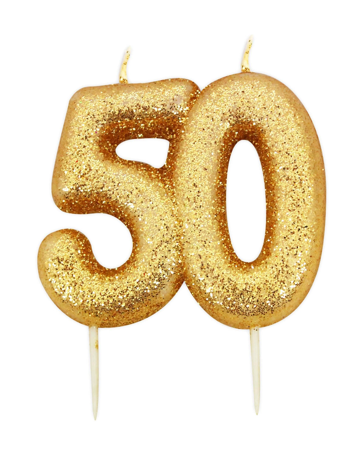 Rojstnodnevna sveča na palčki 50 let za torto z bleščečo zlato barvo