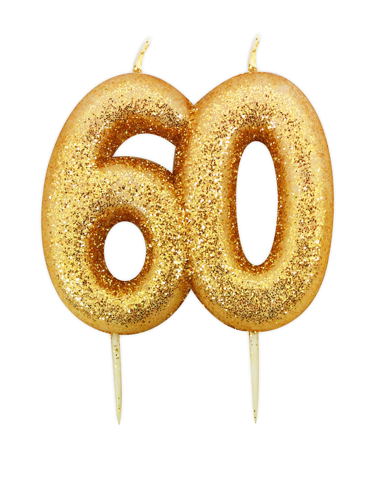 Bougie d'anniversaire sur pique 60 ans pour gâteau doré pailleté
