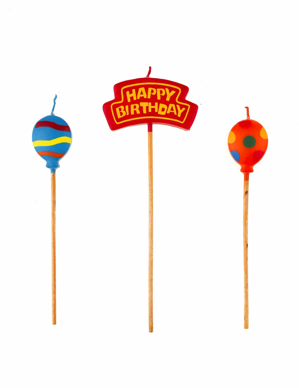barvite sveče Happy Birthday z motivi balonov