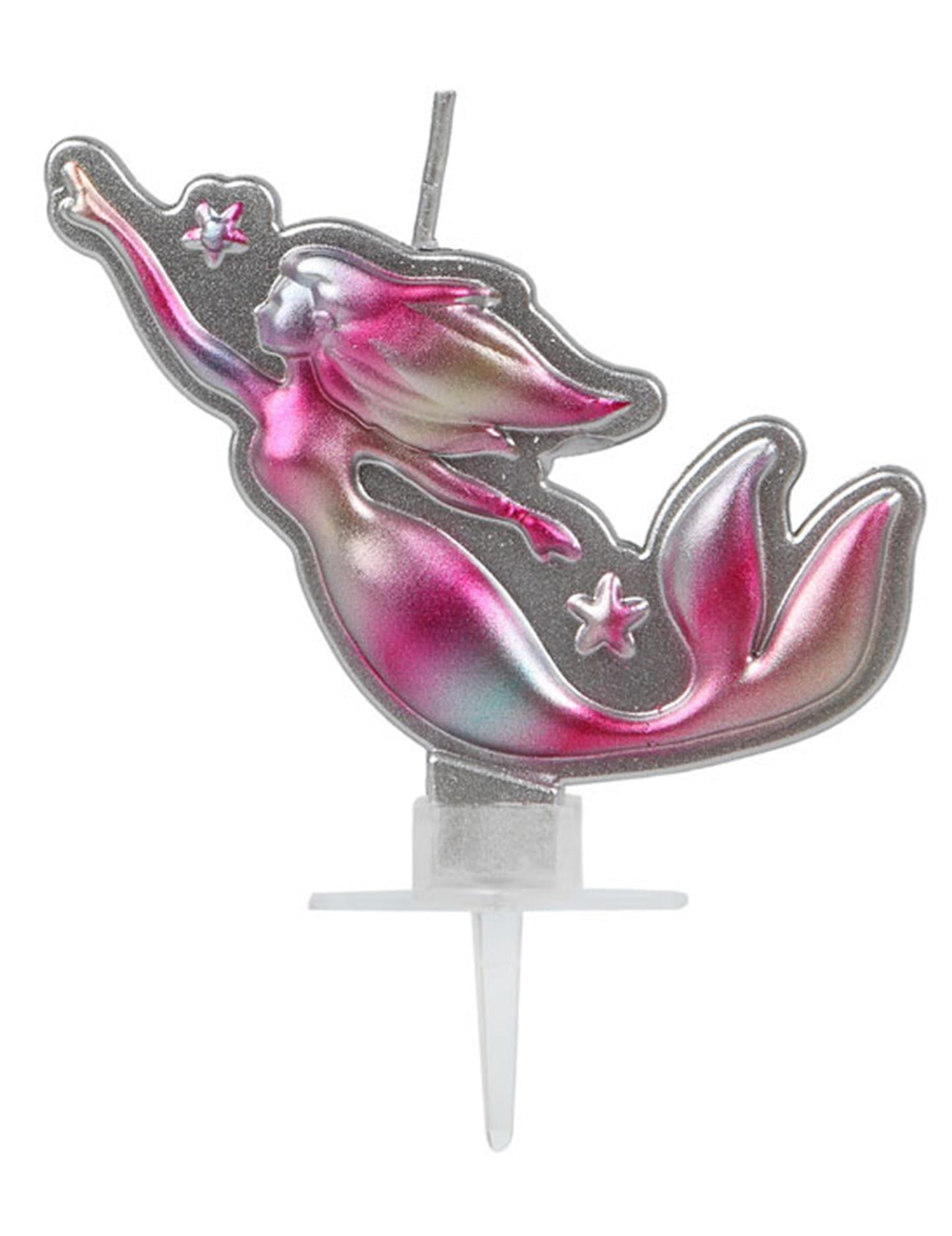 Bougie jolie sirène pour enfant rose et argent