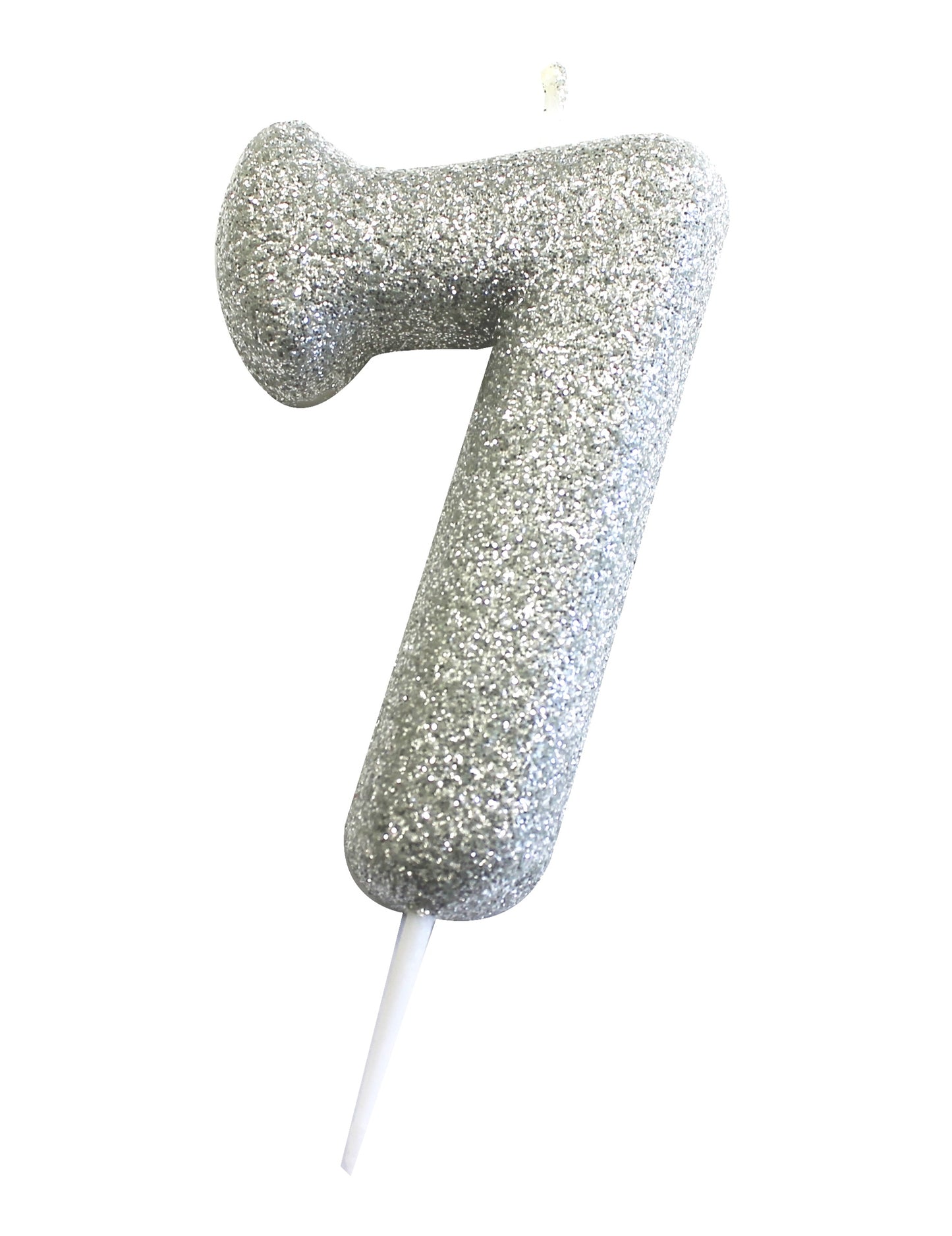 Srebrna bleščeča svečka s številko 7 na palčki cm za torto