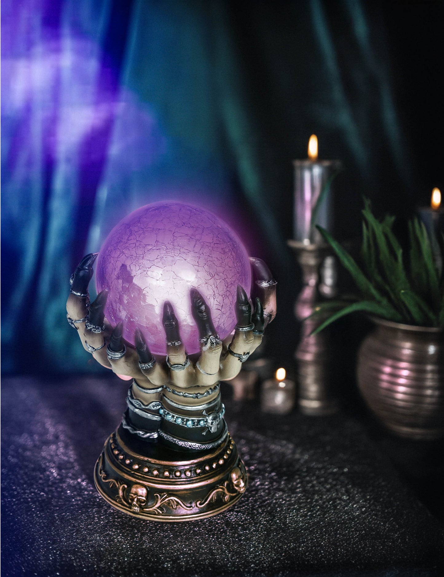 Boule de cristal lumineuse avec mains de voyante 23 cm