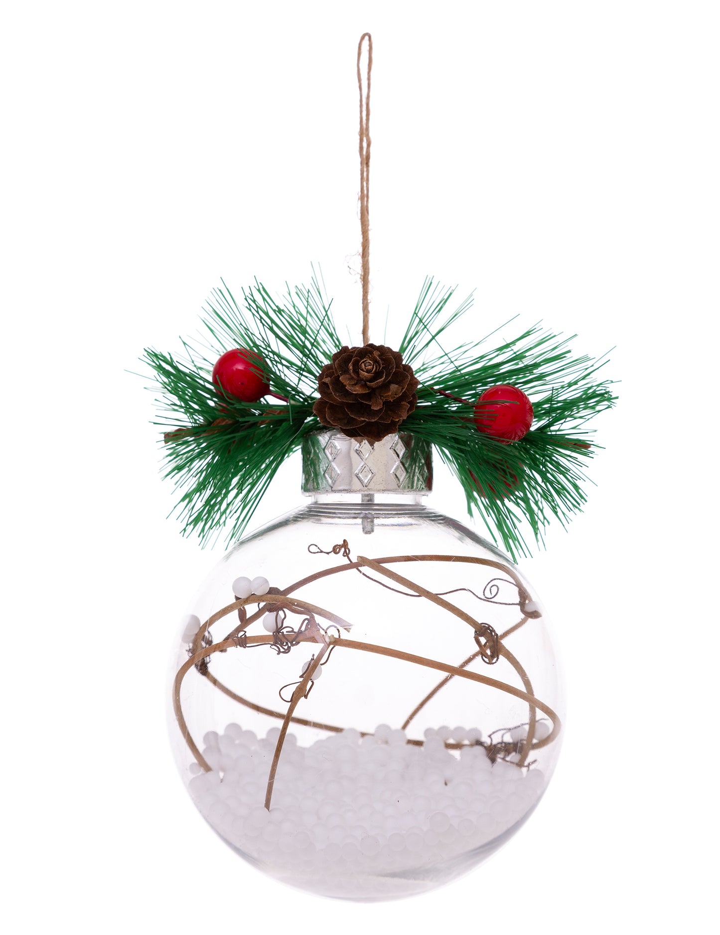 Naravna božična kroglica s snegom in drevesom 8 cm naključni model