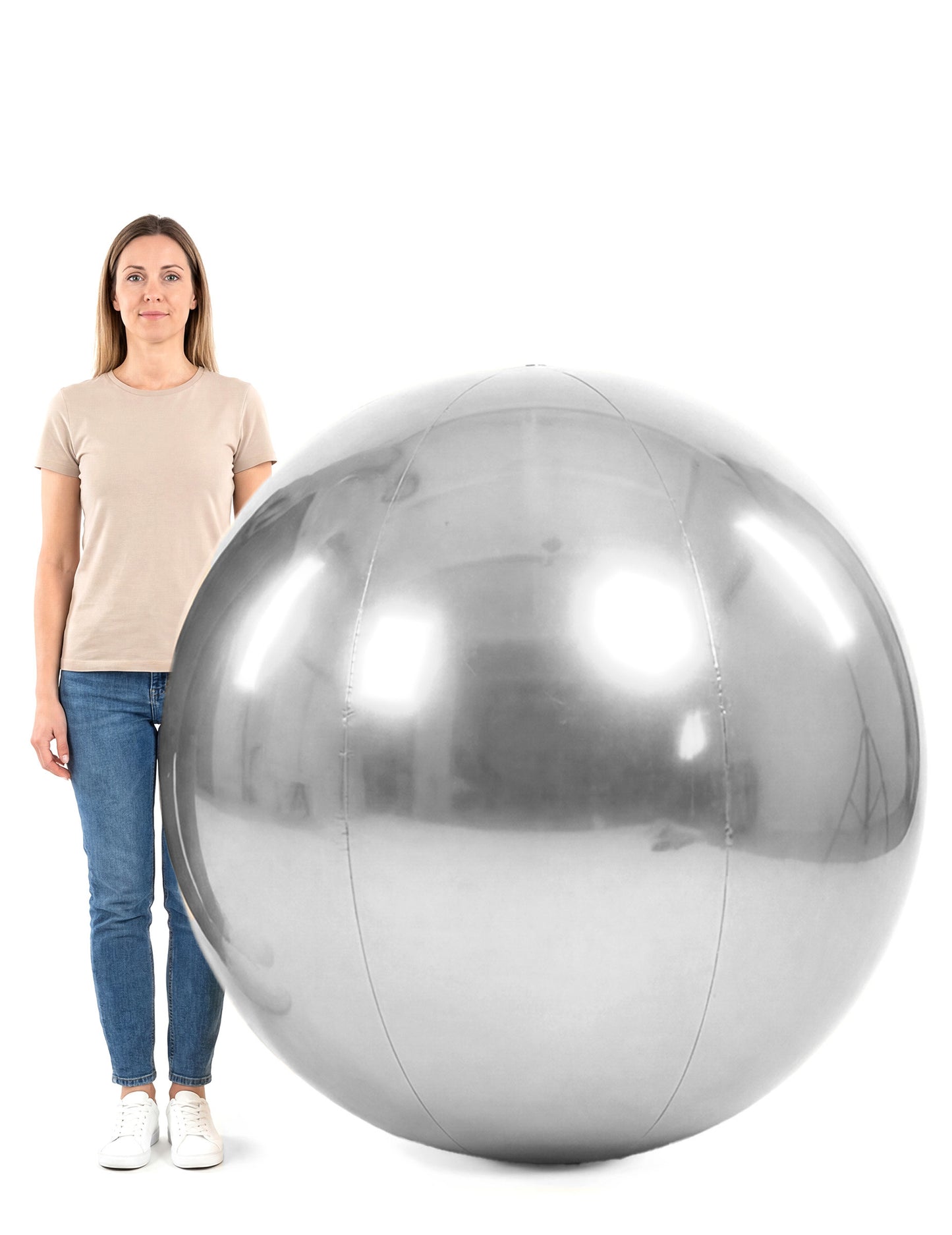 Srebrna napihljiva zrcalna krogla 120 cm